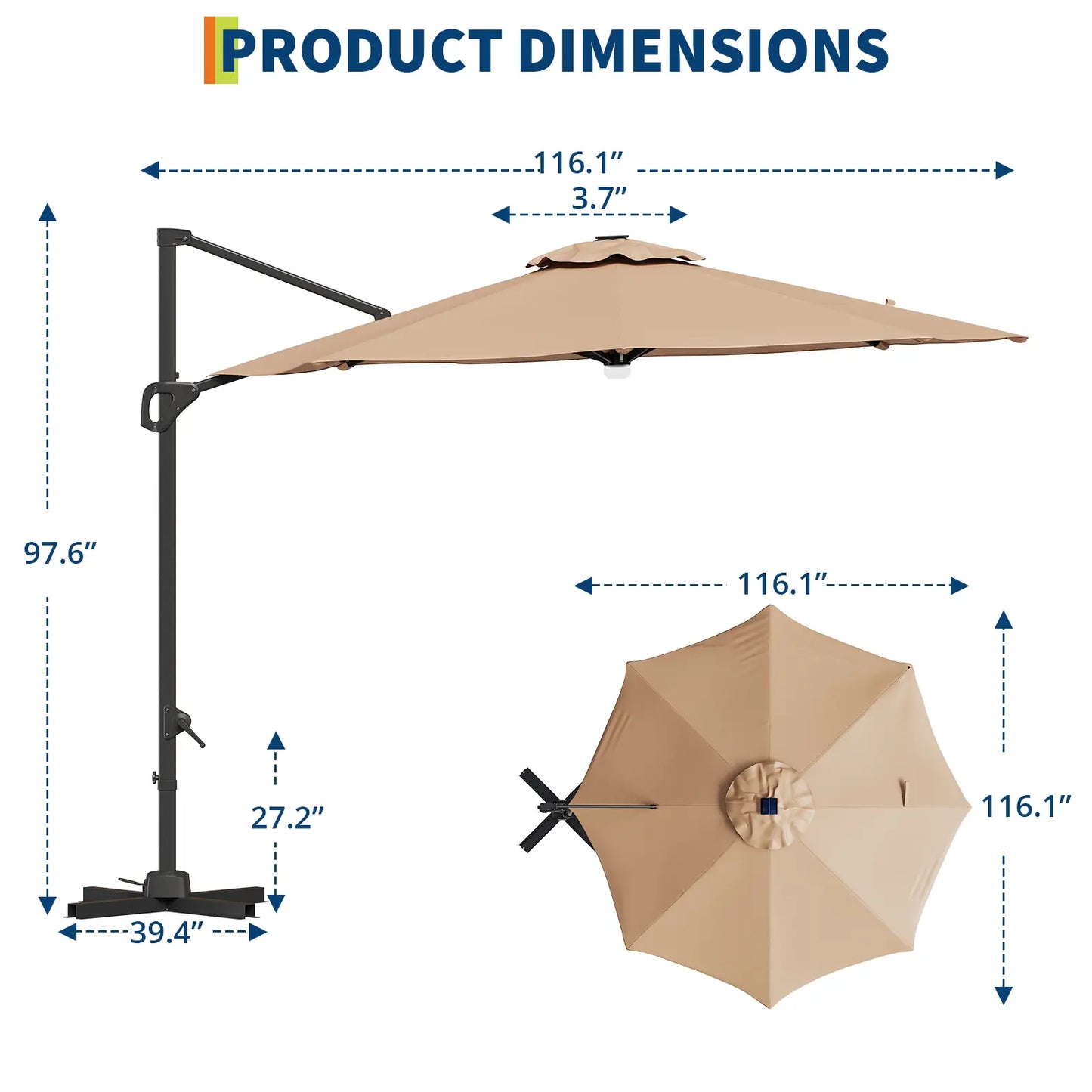 Lyar 10ft Cantilever Patio Umbrella – 360° Rotating Offset Sun Shade with Adjustable Tilt