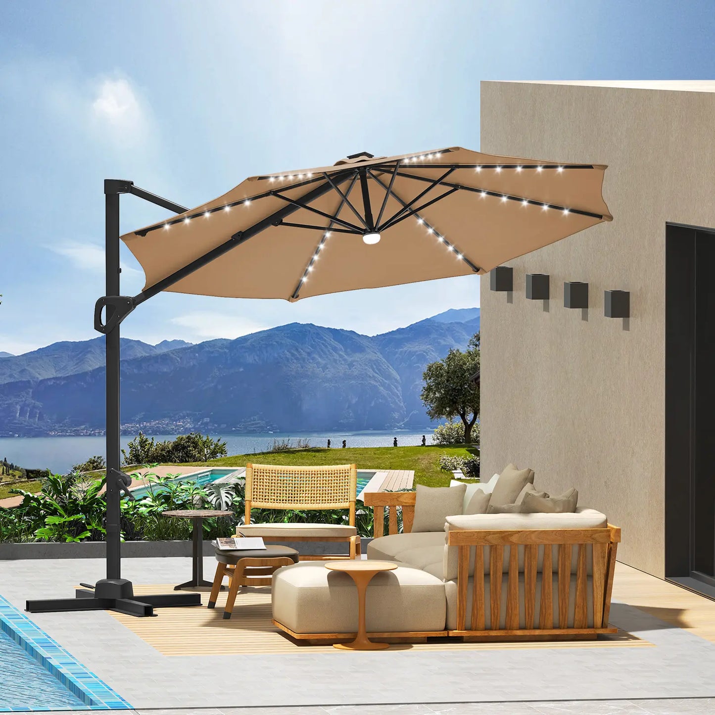 Lyar 10ft Cantilever Patio Umbrella – 360° Rotating Offset Sun Shade with Adjustable Tilt