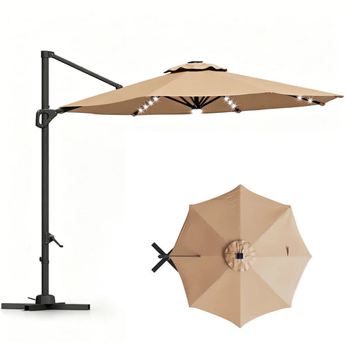 Lyar 10ft Cantilever Patio Umbrella – 360° Rotating Offset Sun Shade with Adjustable Tilt