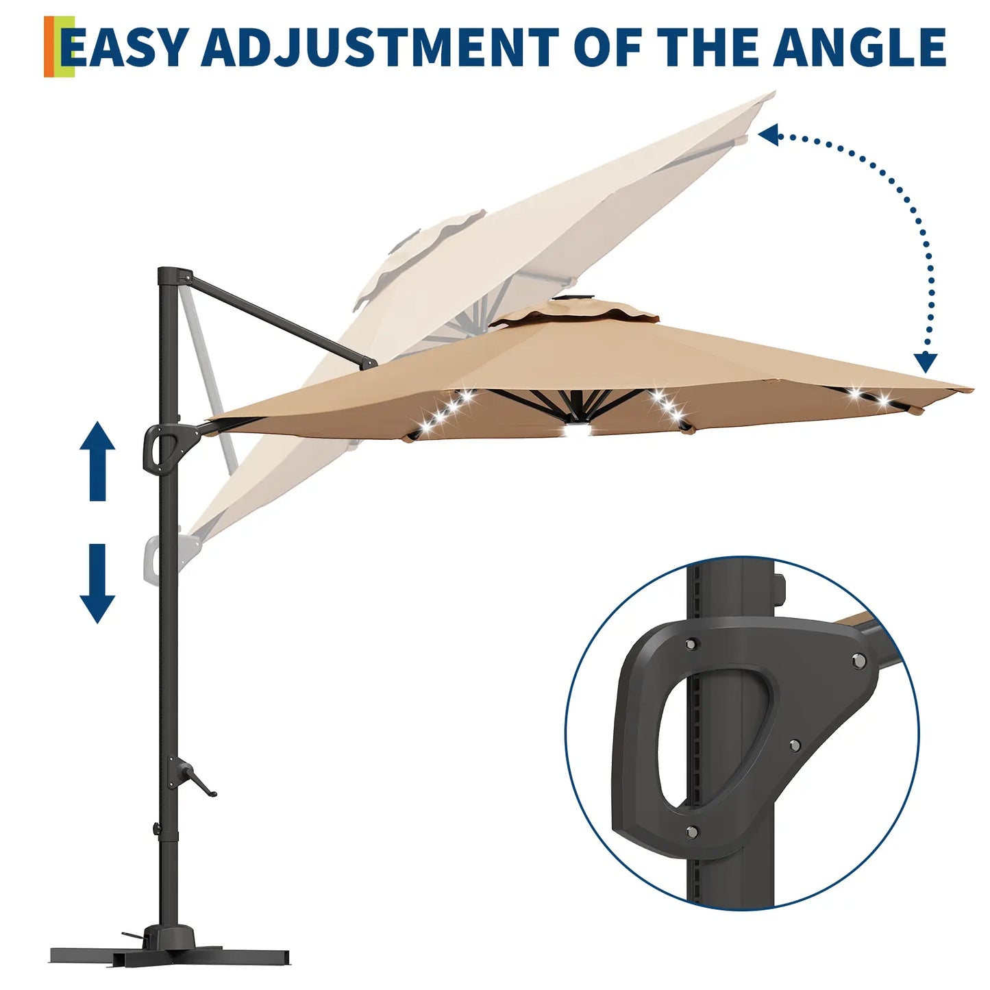 Lyar 10ft Cantilever Patio Umbrella – 360° Rotating Offset Sun Shade with Adjustable Tilt