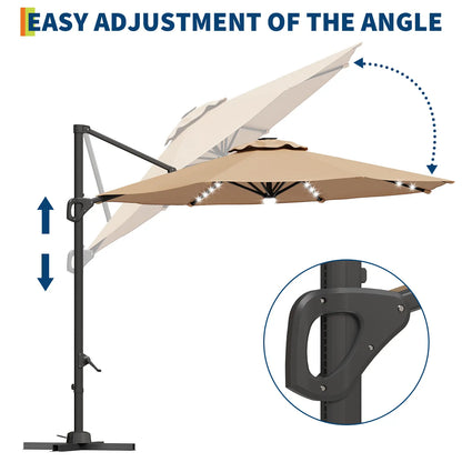 Lyar 10ft Cantilever Patio Umbrella – 360° Rotating Offset Sun Shade with Adjustable Tilt